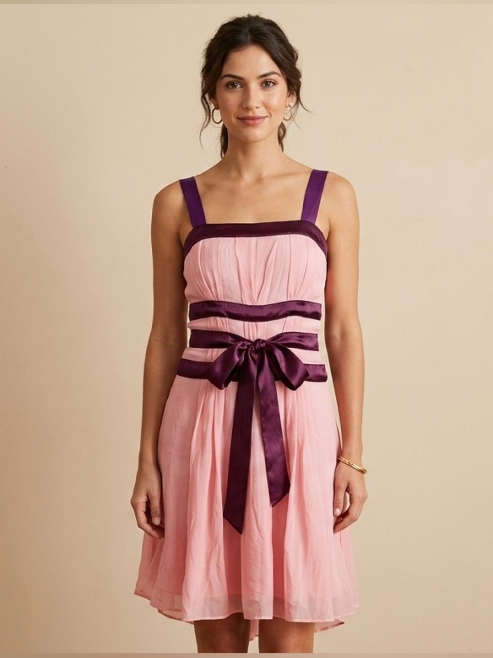 Rebecca Taylor Elegant  pink base with purple accent Y2K romantic silk dress